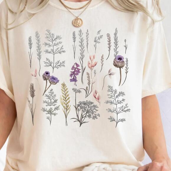 Other - Wildflower Shirt, Floral T-Shirt, Minimalist Herb Print Top, Mothers Day Shirt